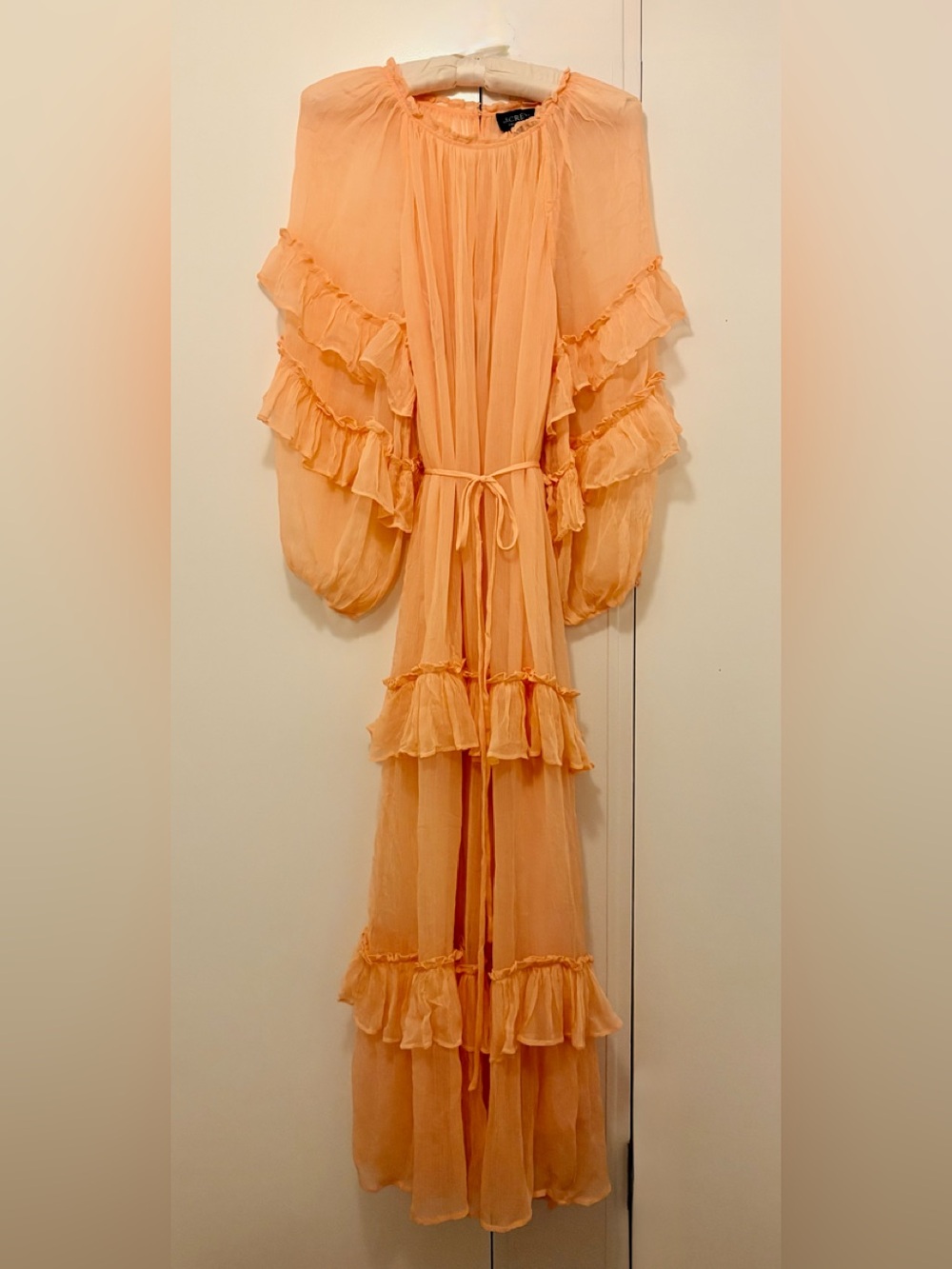J. Crew Peach Chiffon Ruffled Sheer Maxi Dress